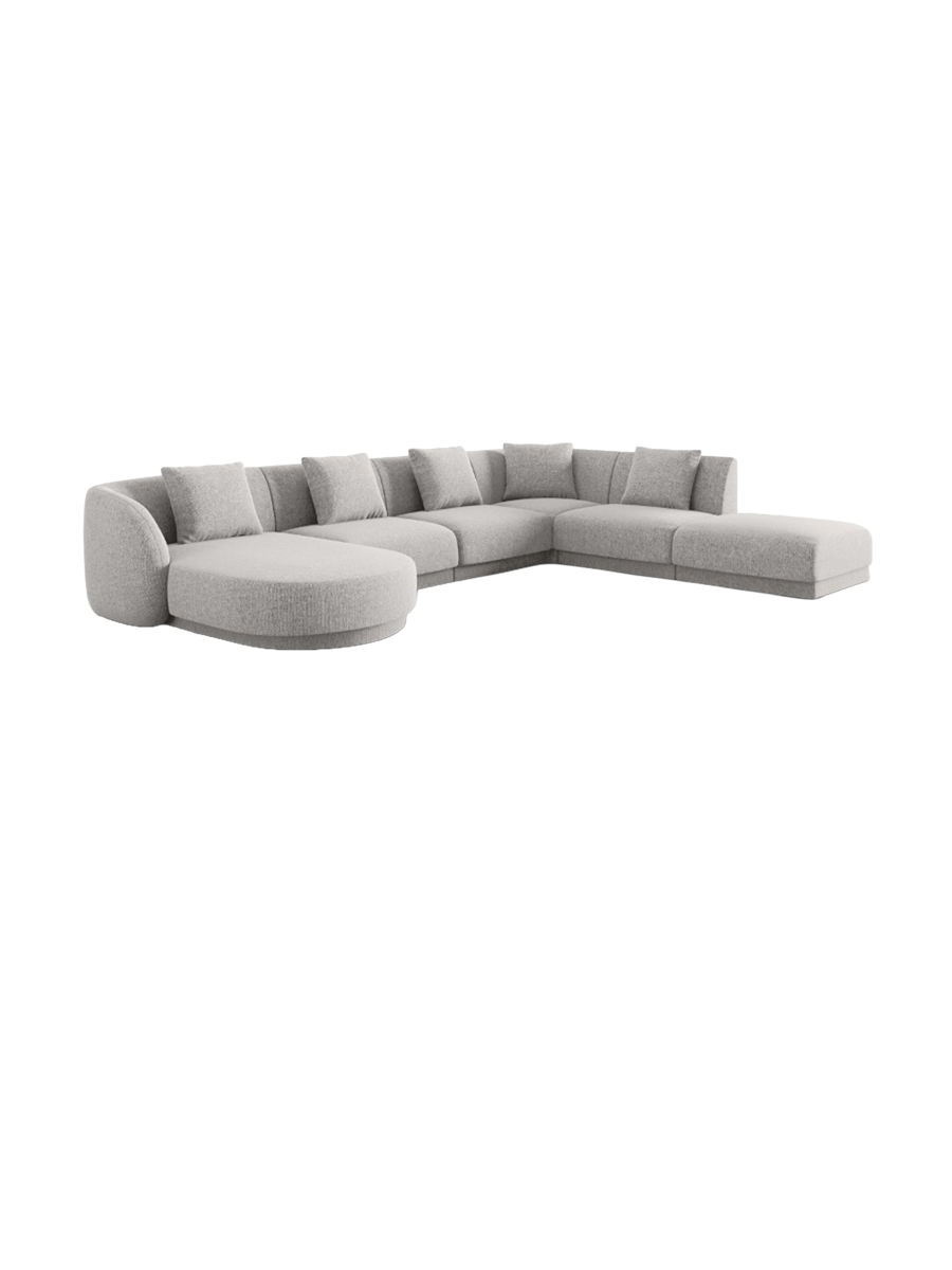 
6-Seater Designer Panorama Sofa "Tulum" - Chenille Light Grey / long side right