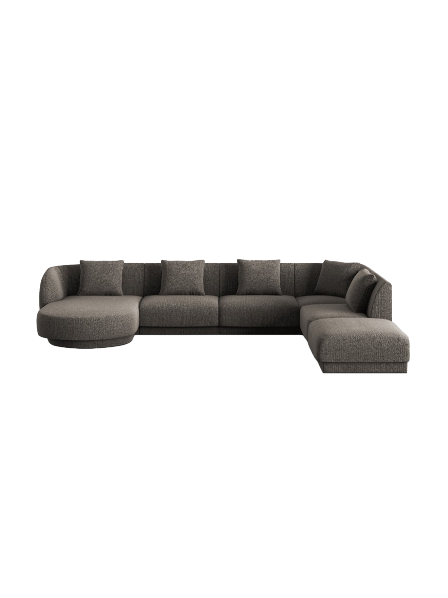 
6-Seater Designer Panorama Sofa "Tulum" - Chenille Grey / long side right