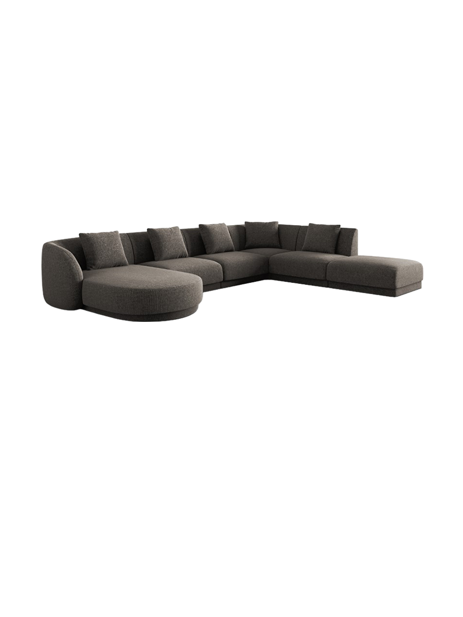 
6-Seater Designer Panorama Sofa "Tulum" - Chenille Grey / long side right