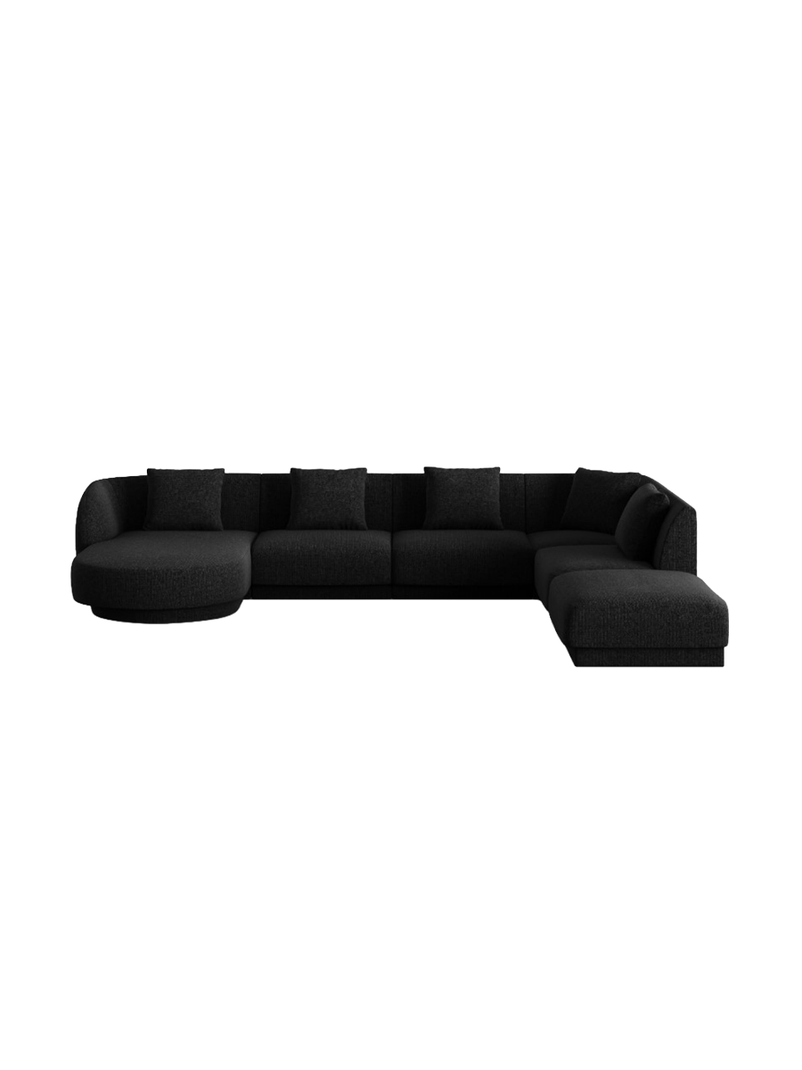 
6-Seater Designer Panorama Sofa "Tulum" - Chenille Black / long side right