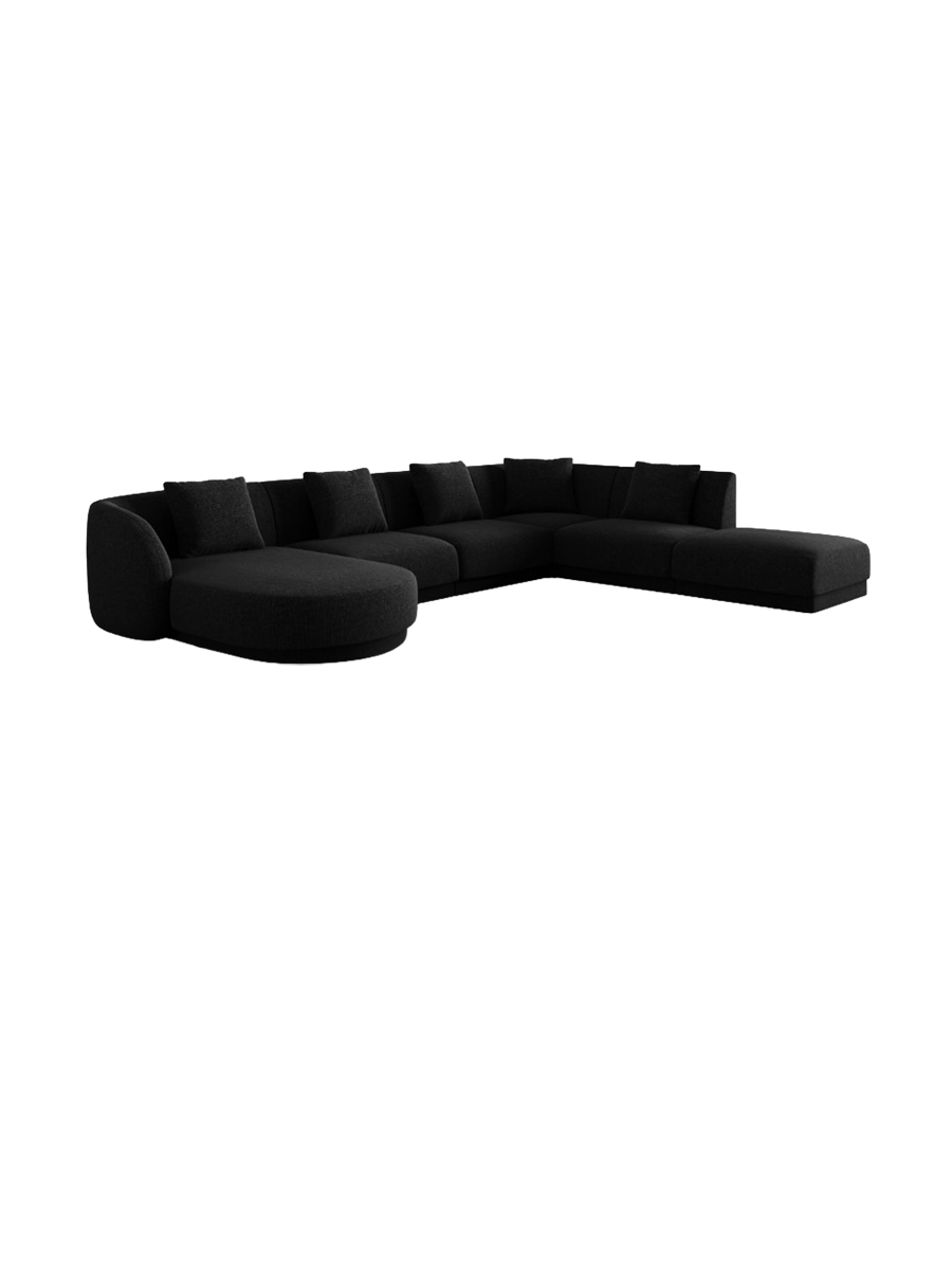 
6-Seater Designer Panorama Sofa "Tulum" - Chenille Black / long side right