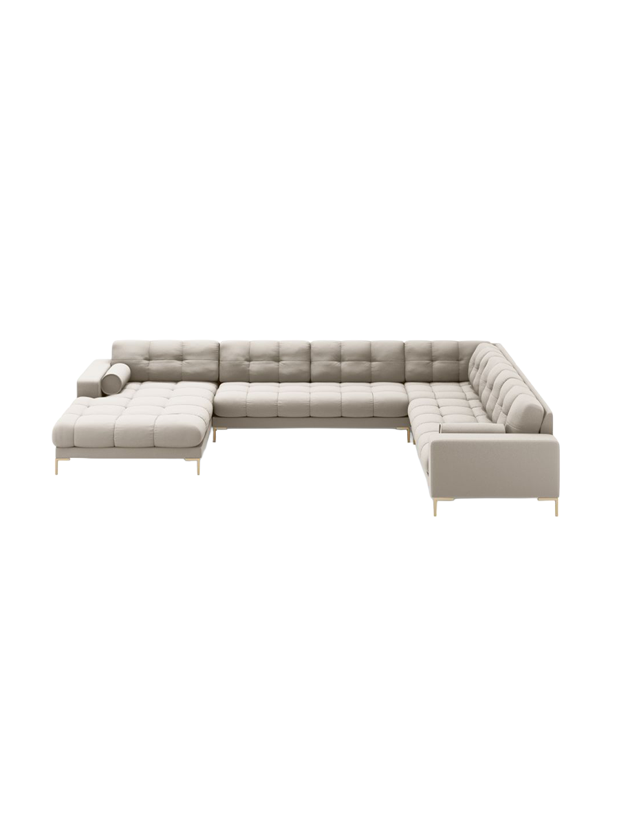 
7-Sitzer Design Panorama-Sofa „Bali II“ - Strukturstoff Beige / Gold / Lange Seite rechts
