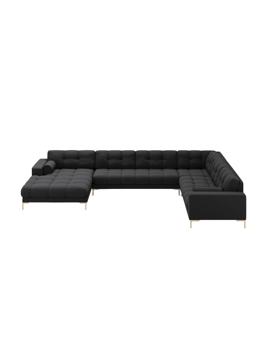 
7-Sitzer Design Panorama-Sofa „Bali II“ - Strukturstoff Dunkelgrau / Gold / Lange Seite rechts