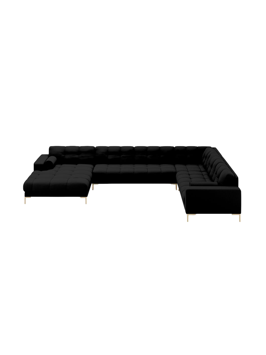 
7-Sitzer Design Panorama-Sofa „Bali II“ - Strukturstoff Schwarz / Gold / Lange Seite rechts
