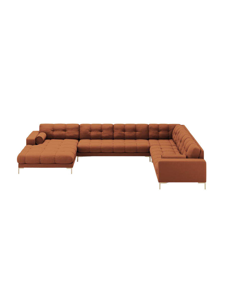 
7-Sitzer Design Panorama-Sofa „Bali II“ - Strukturstoff Brick / Gold / Lange Seite rechts