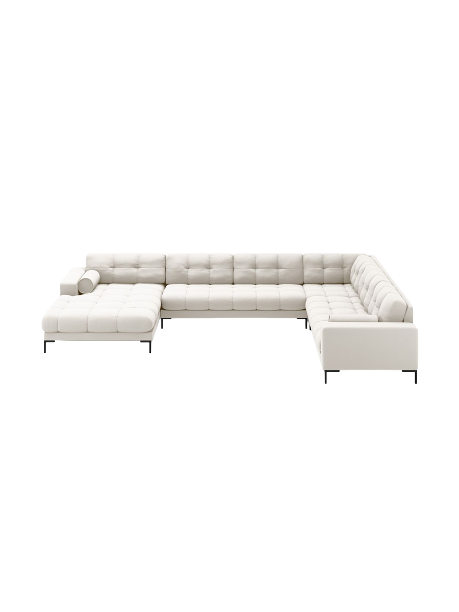 
7-Sitzer Design Panorama-Sofa „Bali II“ - Strukturstoff Beige hell / Schwarz / Lange Seite rechts