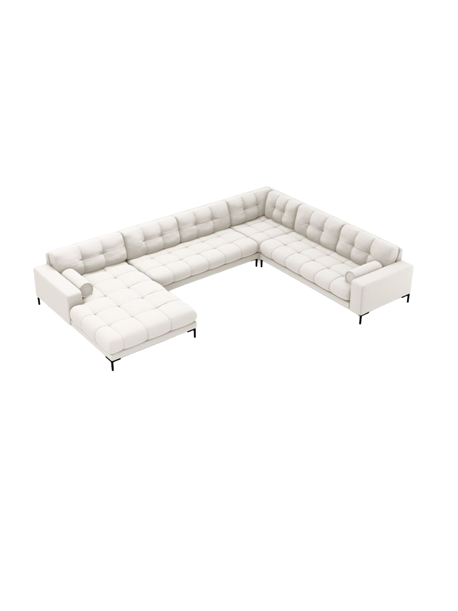
7-Sitzer Design Panorama-Sofa „Bali II“ - Strukturstoff Beige hell / Schwarz / Lange Seite rechts