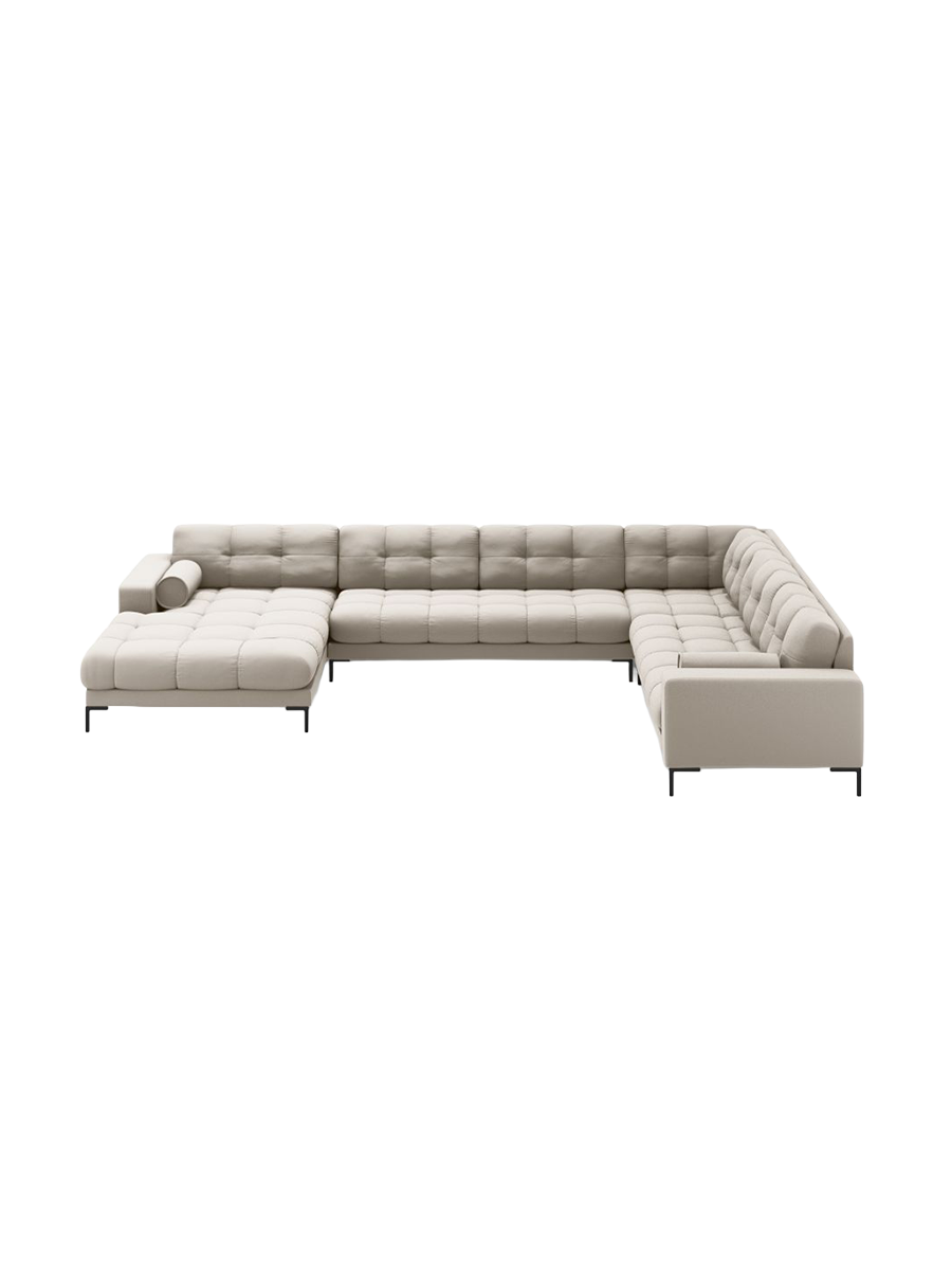 
7-Sitzer Design Panorama-Sofa „Bali II“ - Strukturstoff Beige / Schwarz / Lange Seite rechts