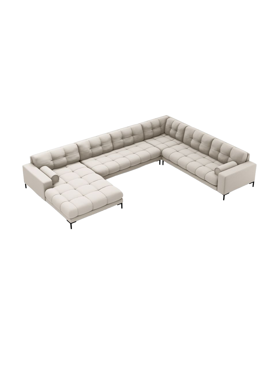 
7-Sitzer Design Panorama-Sofa „Bali II“ - Strukturstoff Beige / Schwarz / Lange Seite rechts