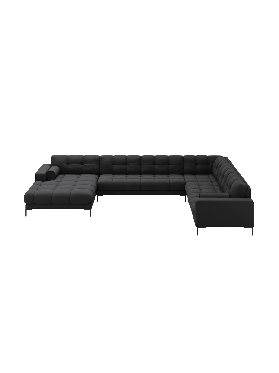 
7-Sitzer Design Panorama-Sofa „Bali II“ - Strukturstoff Dunkelgrau / Schwarz / Lange Seite rechts