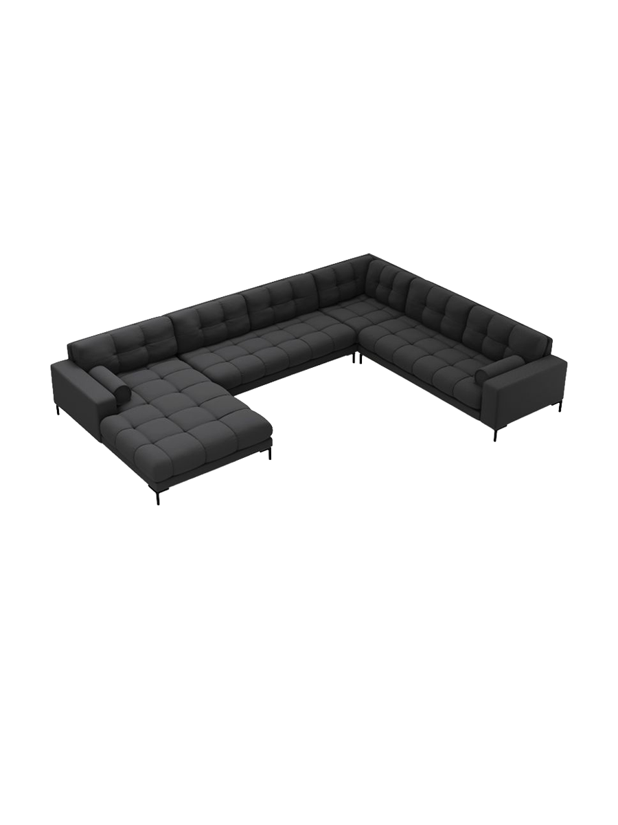 
7-Sitzer Design Panorama-Sofa „Bali II“ - Strukturstoff Dunkelgrau / Schwarz / Lange Seite rechts