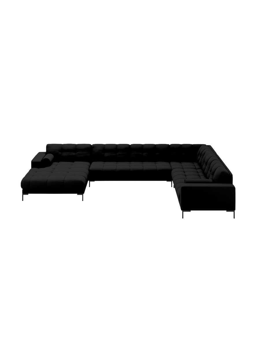 
7-Sitzer Design Panorama-Sofa „Bali II“ - Strukturstoff Schwarz / Schwarz / Lange Seite rechts