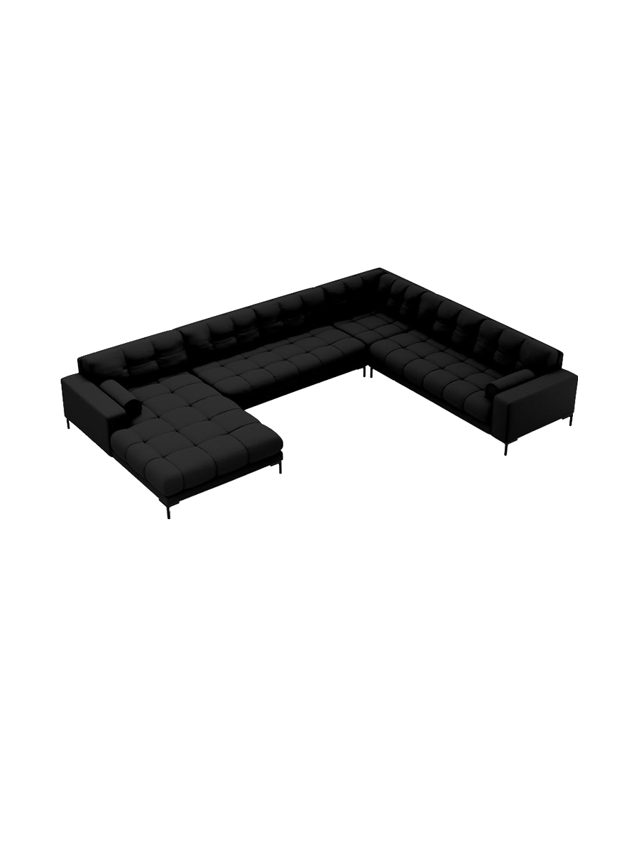 
7-Sitzer Design Panorama-Sofa „Bali II“ - Strukturstoff Schwarz / Schwarz / Lange Seite rechts