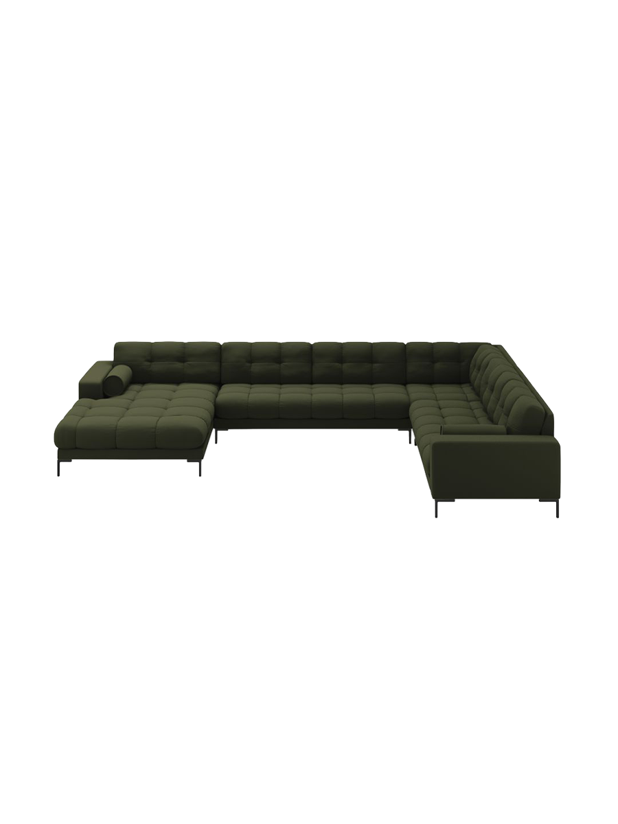 
7-Sitzer Design Panorama-Sofa „Bali II“ - Strukturstoff Grün / Schwarz / Lange Seite rechts