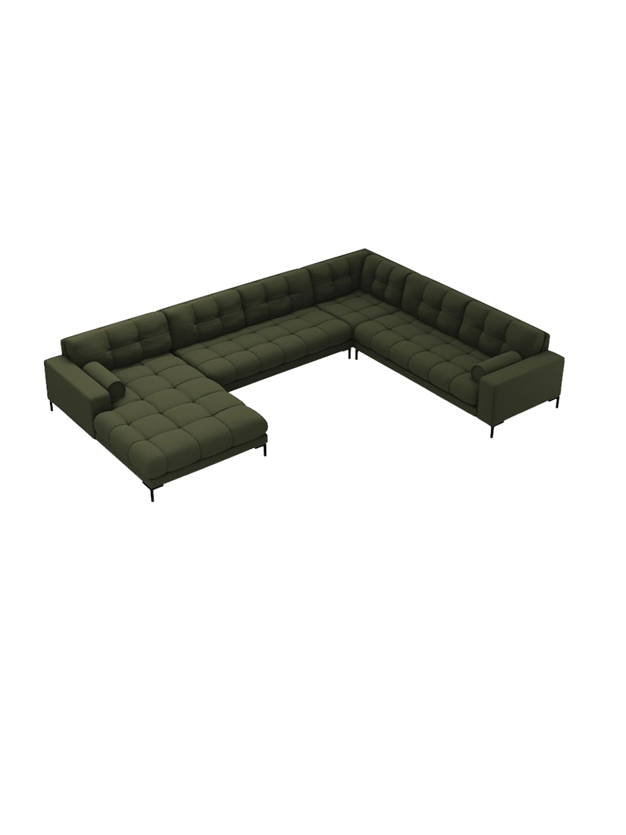 
7-Sitzer Design Panorama-Sofa „Bali II“ - Strukturstoff Grün / Schwarz / Lange Seite rechts