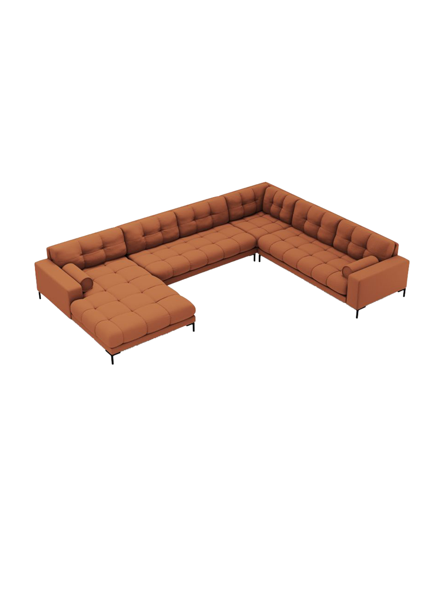 
7-Sitzer Design Panorama-Sofa „Bali II“ - Strukturstoff Brick / Schwarz / Lange Seite rechts