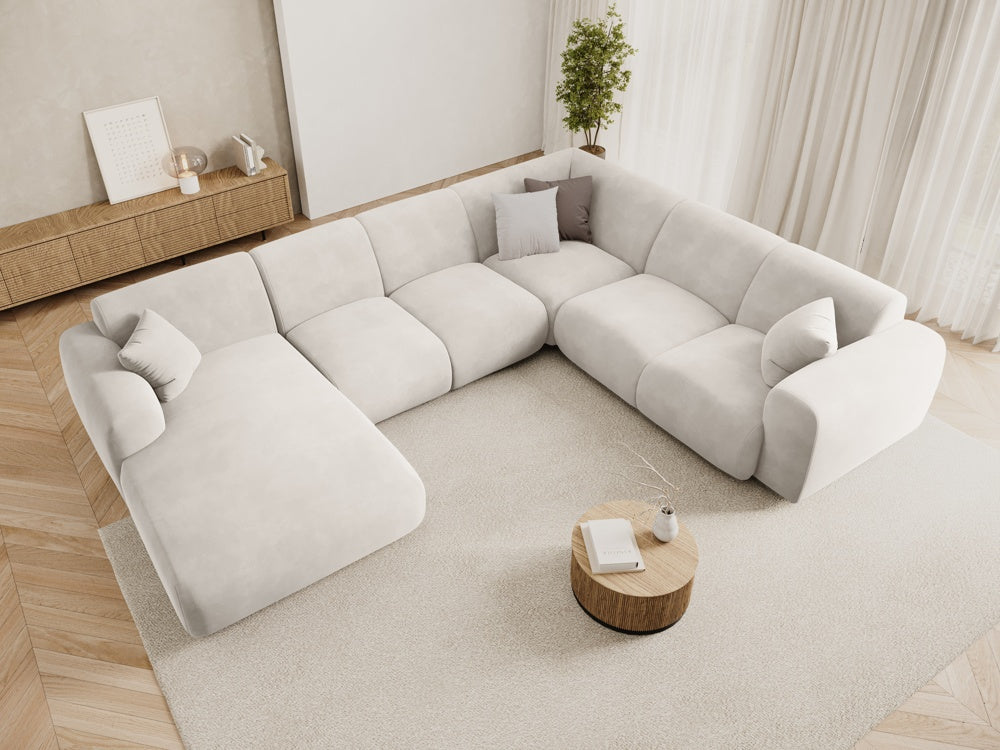 
6-Sitzer Design Panorama-Sofa „Nolio“ - Samt Beige hell / Lange Seite rechts