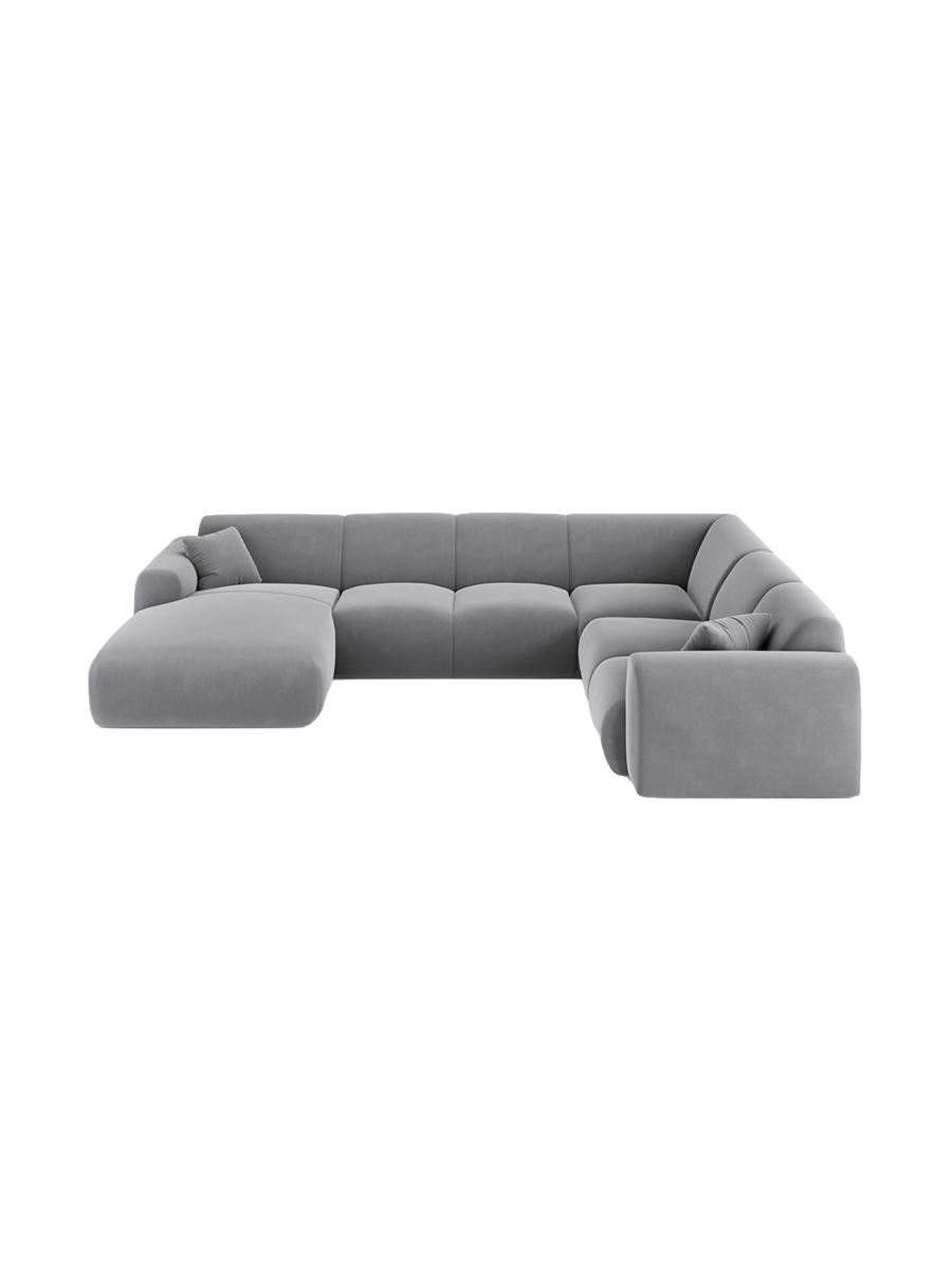
6-Sitzer Design Panorama-Sofa „Nolio“ - Samt Hellgrau / Lange Seite rechts