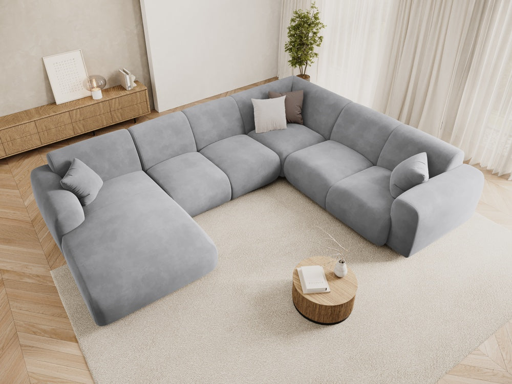 
6-Sitzer Design Panorama-Sofa „Nolio“ - Samt Hellgrau / Lange Seite rechts