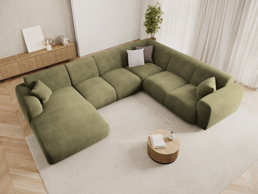 
6-Sitzer Design Panorama-Sofa „Nolio“ - Samt Hellgrün / Lange Seite rechts