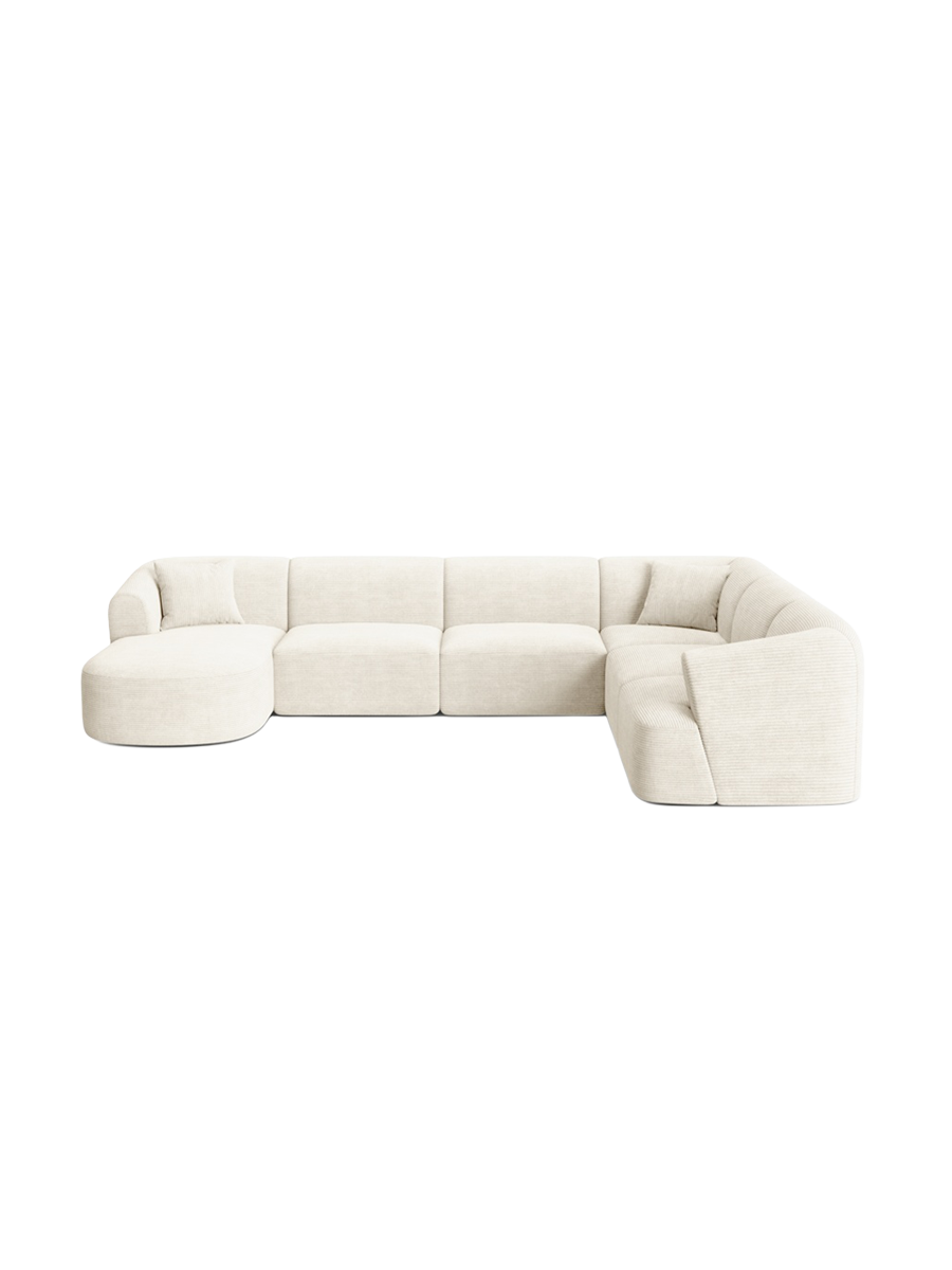 
7-Seater Designer Panoramic Sofa "Campi" - Cord Ivory / Long side right