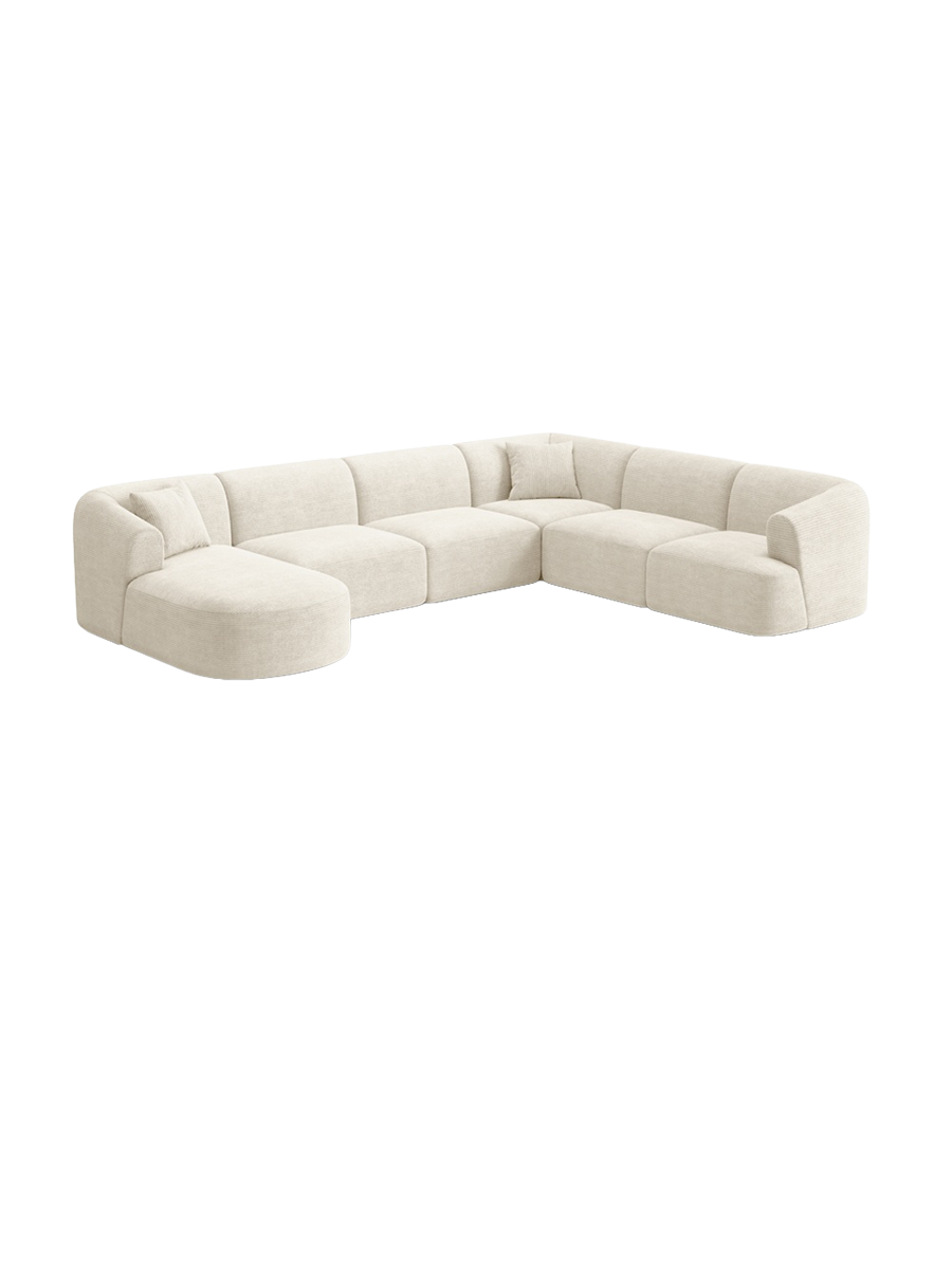 
7-Seater Designer Panoramic Sofa "Campi" - Cord Ivory / Long side right
