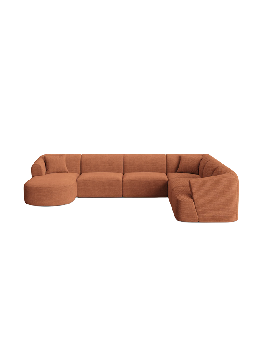 
7-Seater Designer Panoramic Sofa "Campi" - Cord Terracotta / Long side right