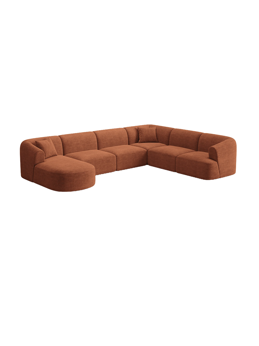
7-Seater Designer Panoramic Sofa "Campi" - Cord Terracotta / Long side right