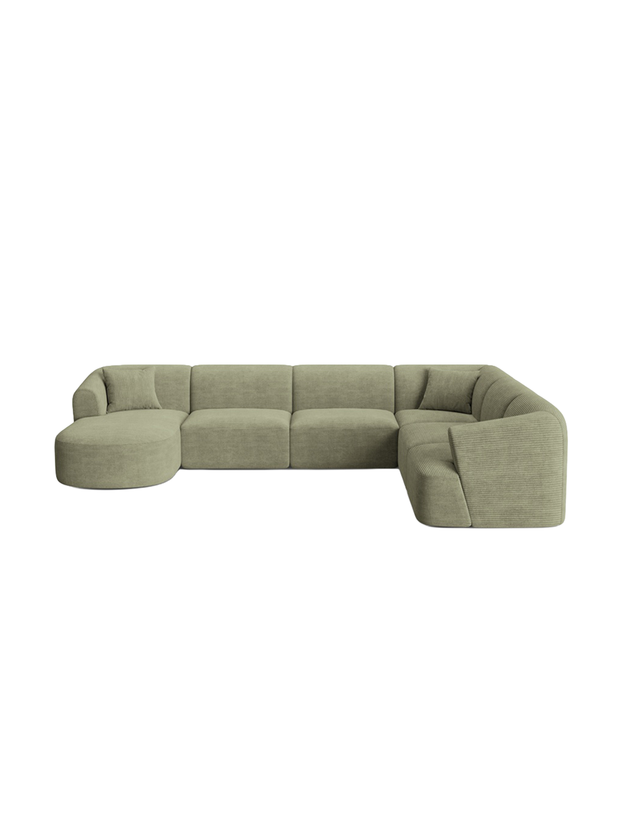 
7-Seater Designer Panoramic Sofa "Campi" - Cord Moss Green / Long side right