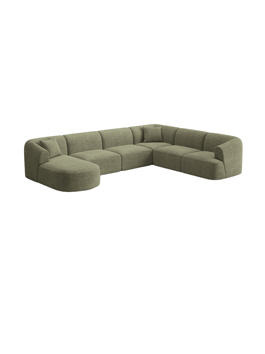 
7-Seater Designer Panoramic Sofa "Campi" - Cord Moss Green / Long side right