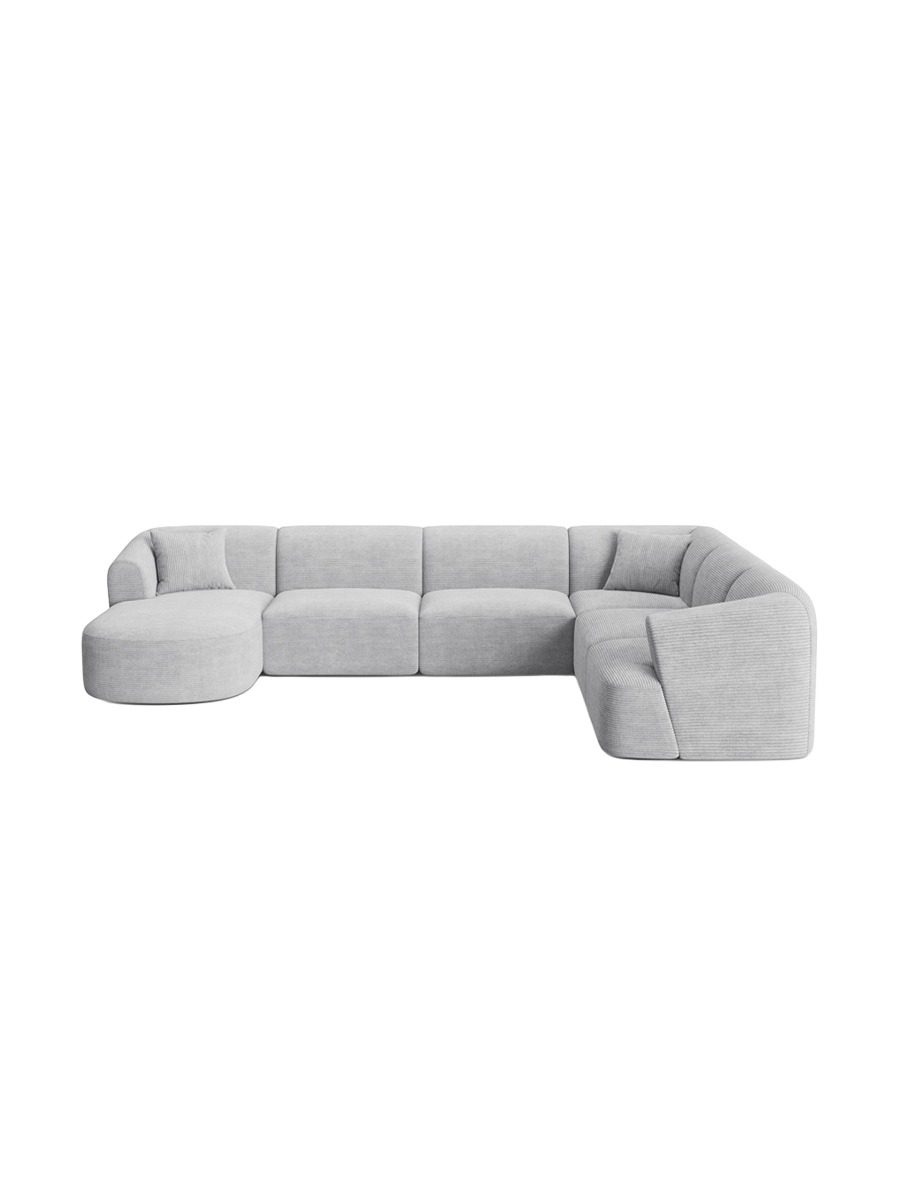 
7-Seater Designer Panoramic Sofa "Campi" - Cord Silver / Long side right