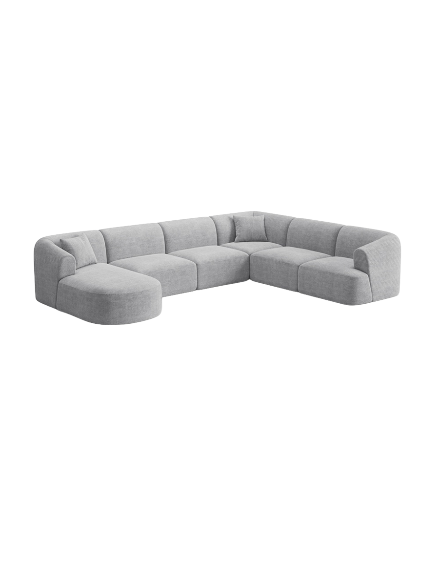 
7-Seater Designer Panoramic Sofa "Campi" - Cord Silver / Long side right