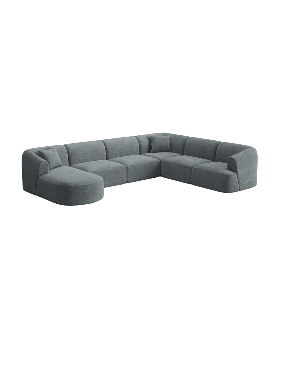 
7-Seater Designer Panoramic Sofa "Campi" - Cord Dark Grey / Long side right