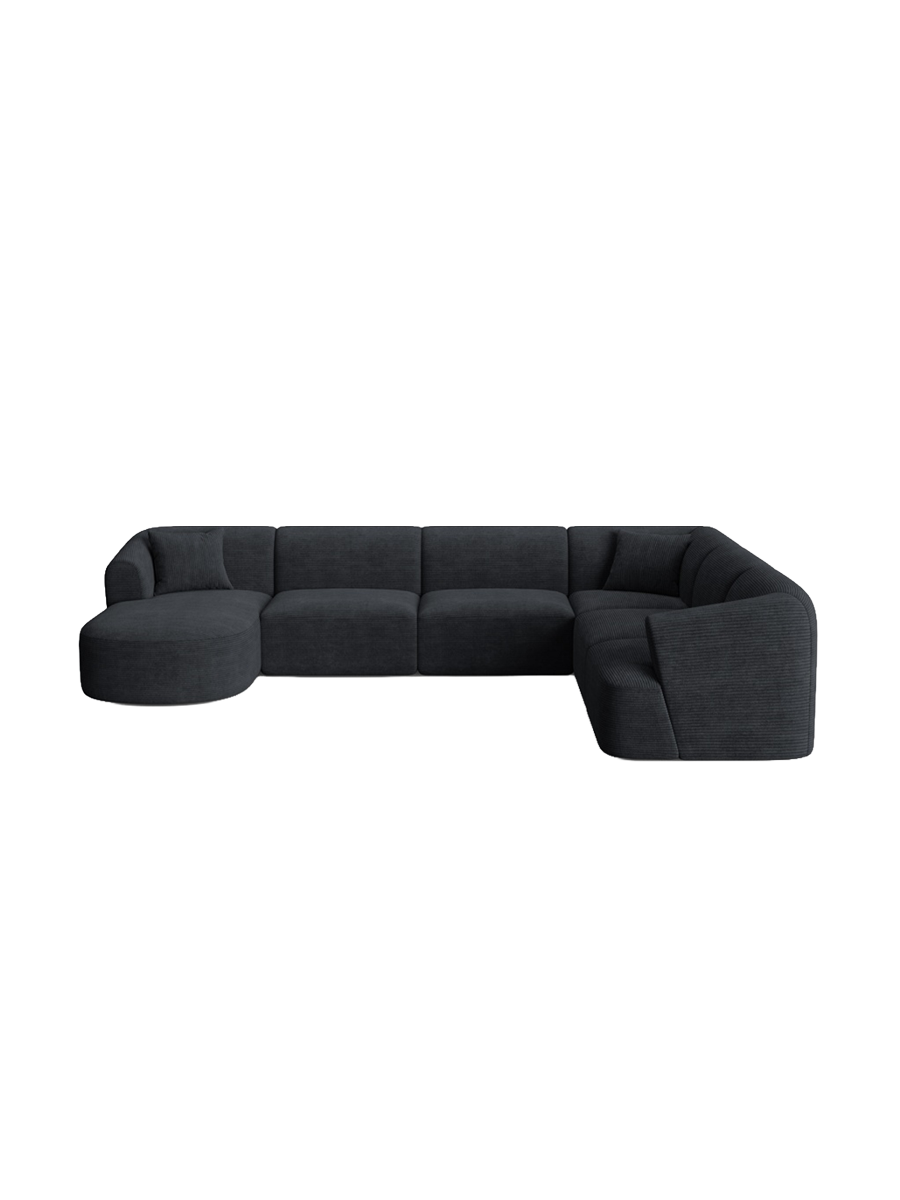 
7-Seater Designer Panoramic Sofa "Campi" - Cord Schwarz / Long side right