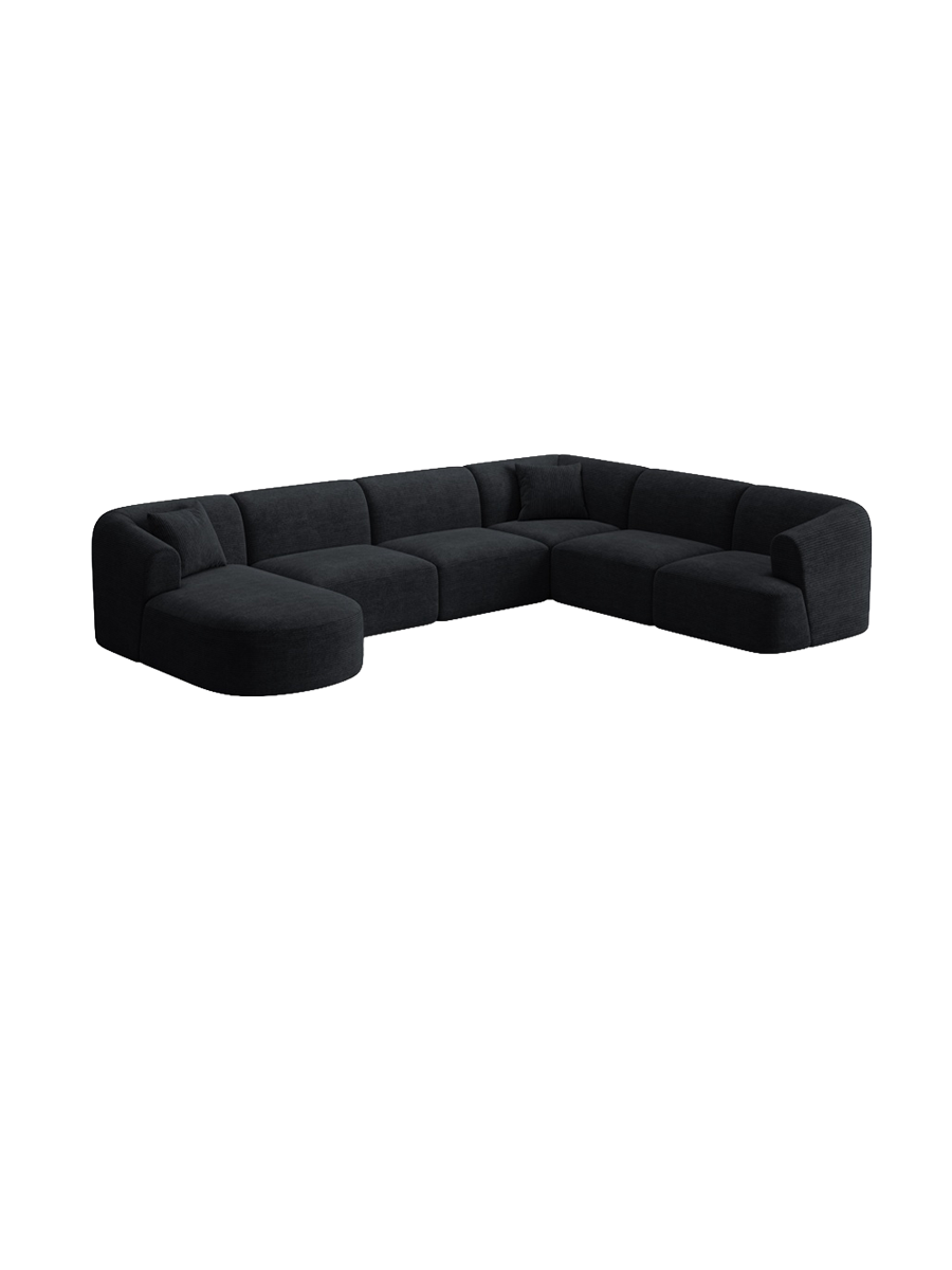 
7-Seater Designer Panoramic Sofa "Campi" - Cord Schwarz / Long side right