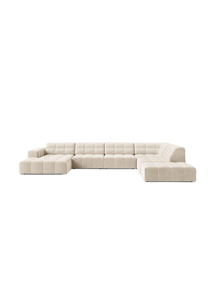
7-Seater Designer Panoramic Sofa "Chicago" - Light Beige Velvet / Long side right