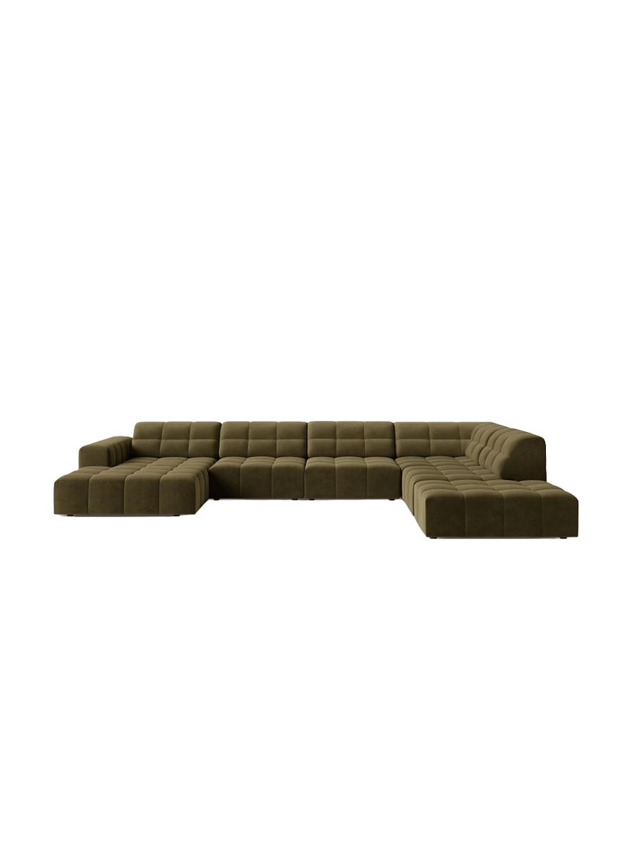 
7-Seater Designer Panoramic Sofa "Chicago" - Velvet Green / Long side right