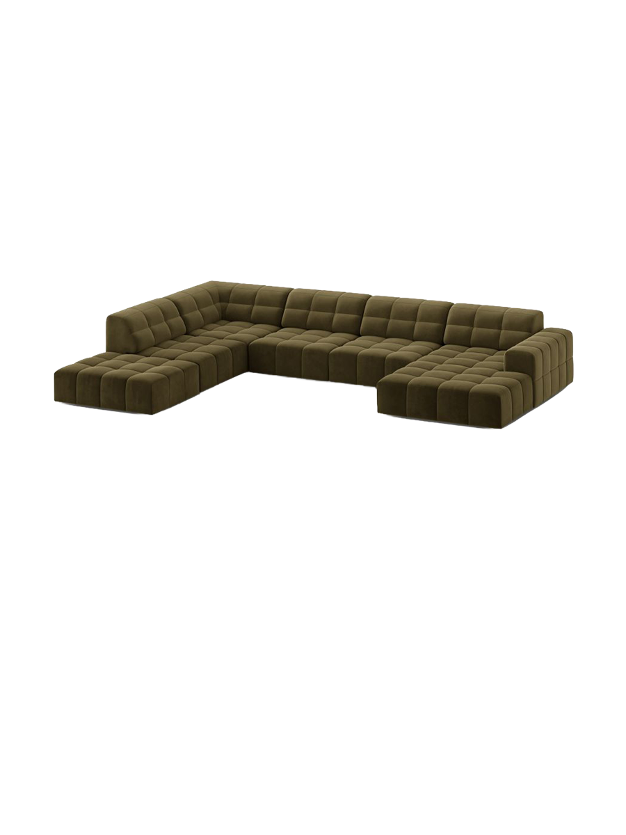 
7-Seater Designer Panoramic Sofa "Chicago" - Velvet Green / Long side right