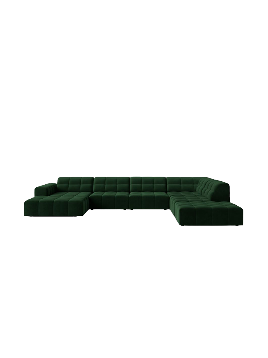 
7-Seater Designer Panoramic Sofa "Chicago" - Velvet Bottle Green / Long side right