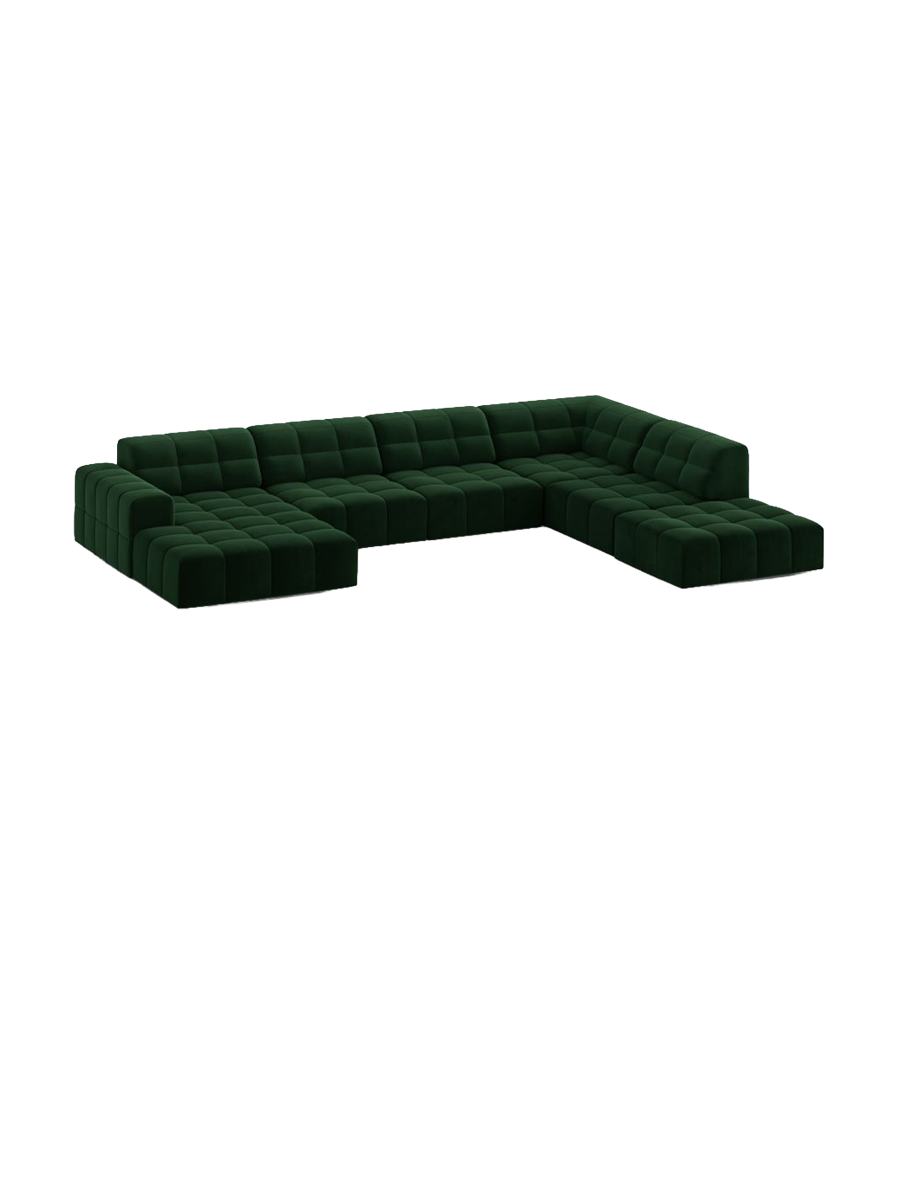 
7-Seater Designer Panoramic Sofa "Chicago" - Velvet Bottle Green / Long side right