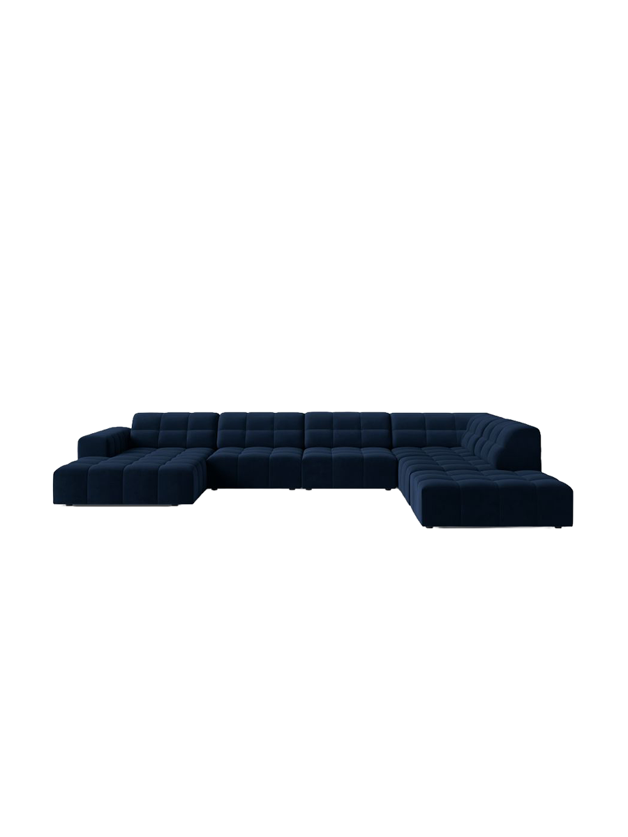 
7-Seater Designer Panoramic Sofa "Chicago" - Velvet Royal Blue / Long side right