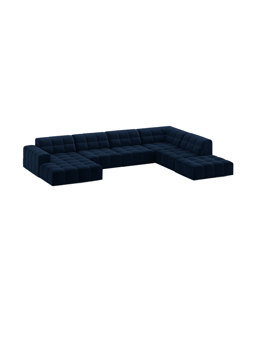 
7-Seater Designer Panoramic Sofa "Chicago" - Velvet Royal Blue / Long side right