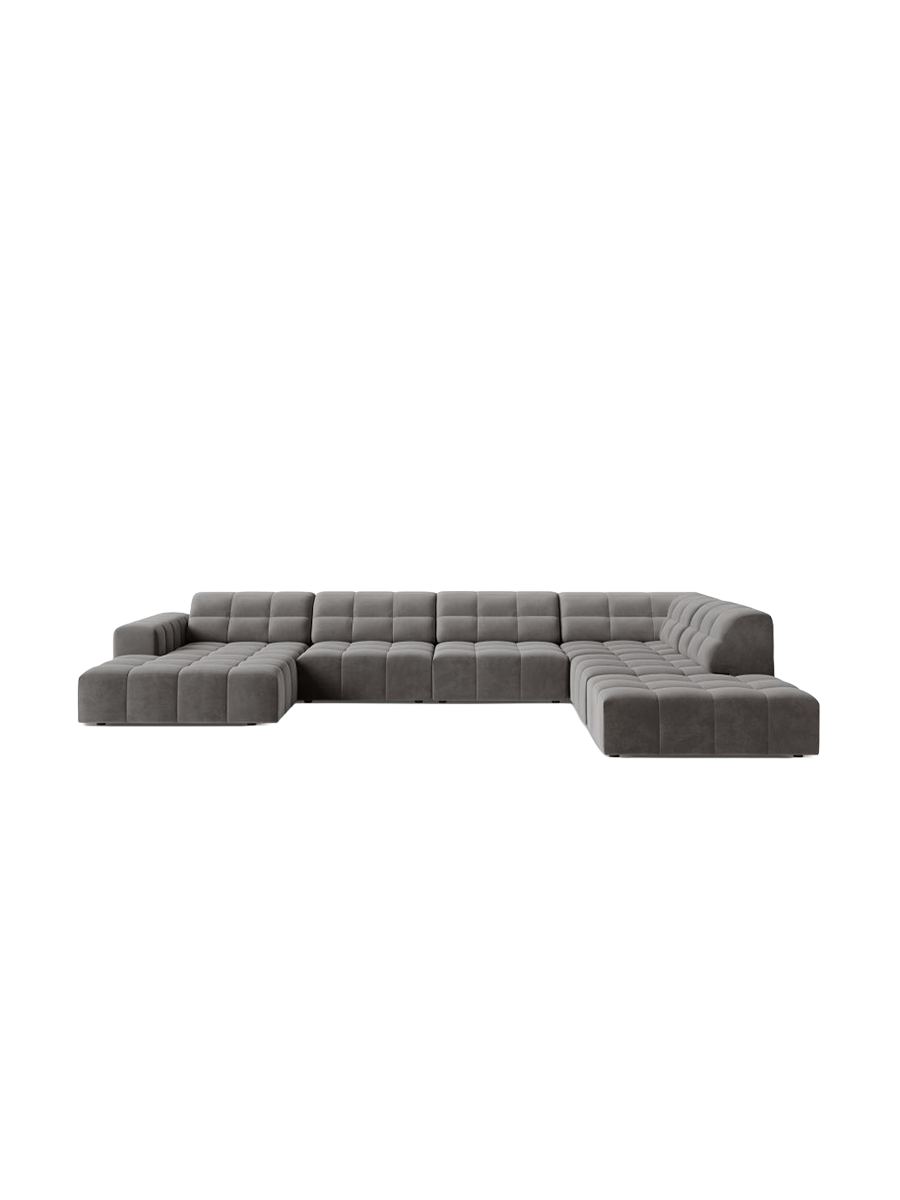 
7-Seater Designer Panoramic Sofa "Chicago" - Velvet Light Grey / Long side right
