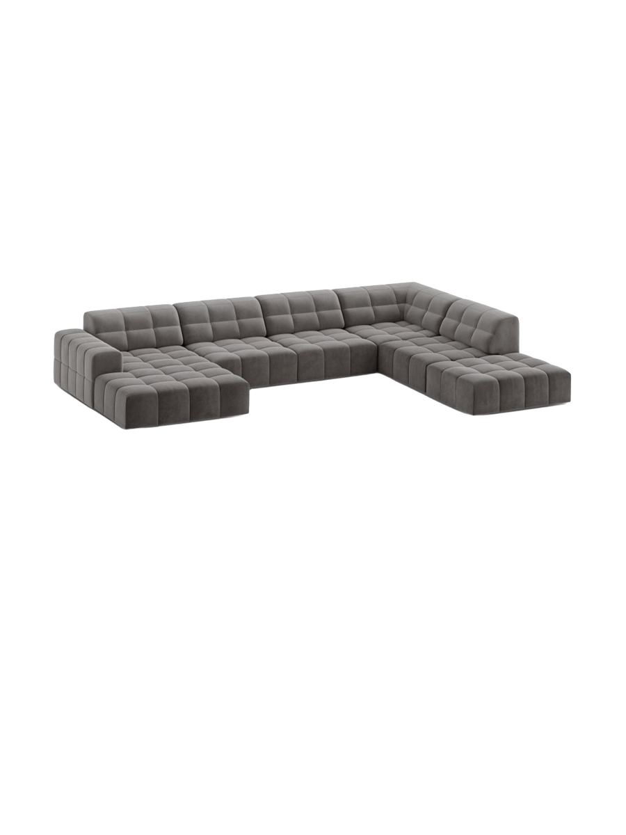 
7-Seater Designer Panoramic Sofa "Chicago" - Velvet Light Grey / Long side right
