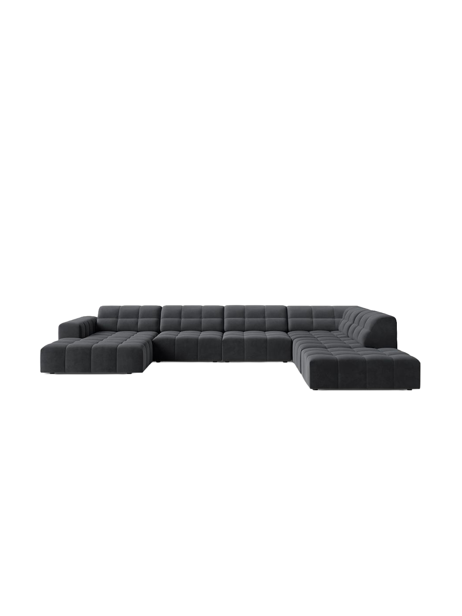 
7-Seater Designer Panoramic Sofa "Chicago" - Velvet Grey / Long side right