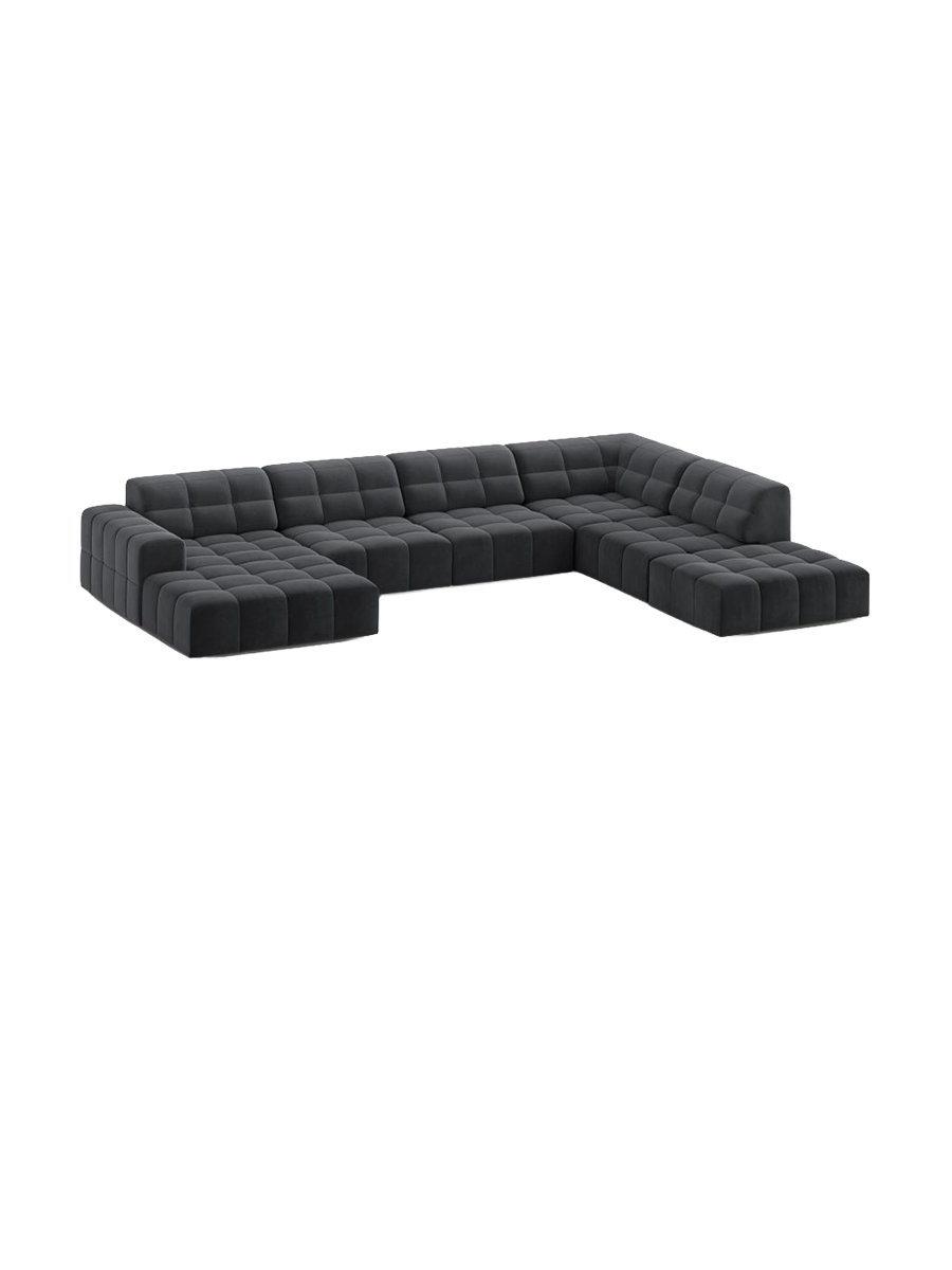 
7-Seater Designer Panoramic Sofa "Chicago" - Velvet Grey / Long side right
