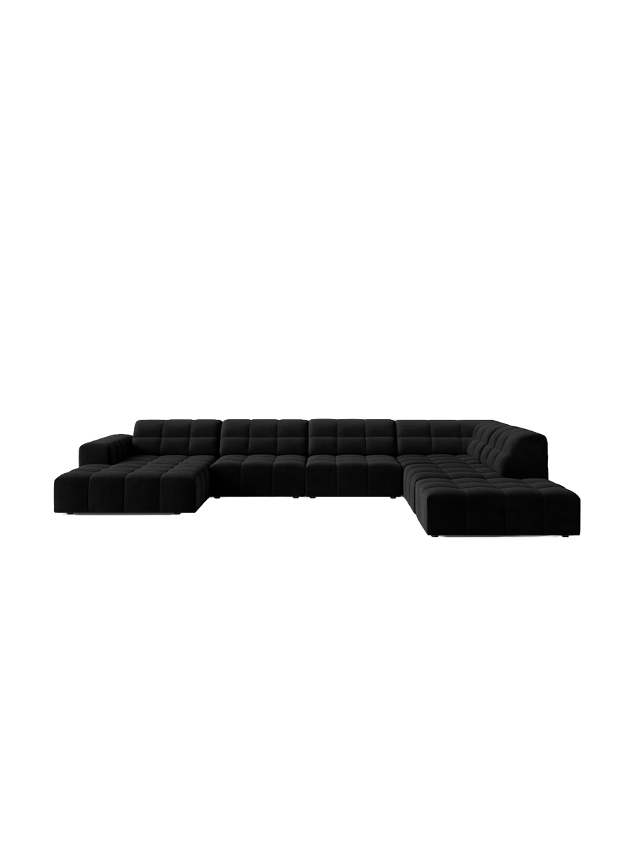 
7-Seater Designer Panoramic Sofa "Chicago" - Velvet Black / Long side right