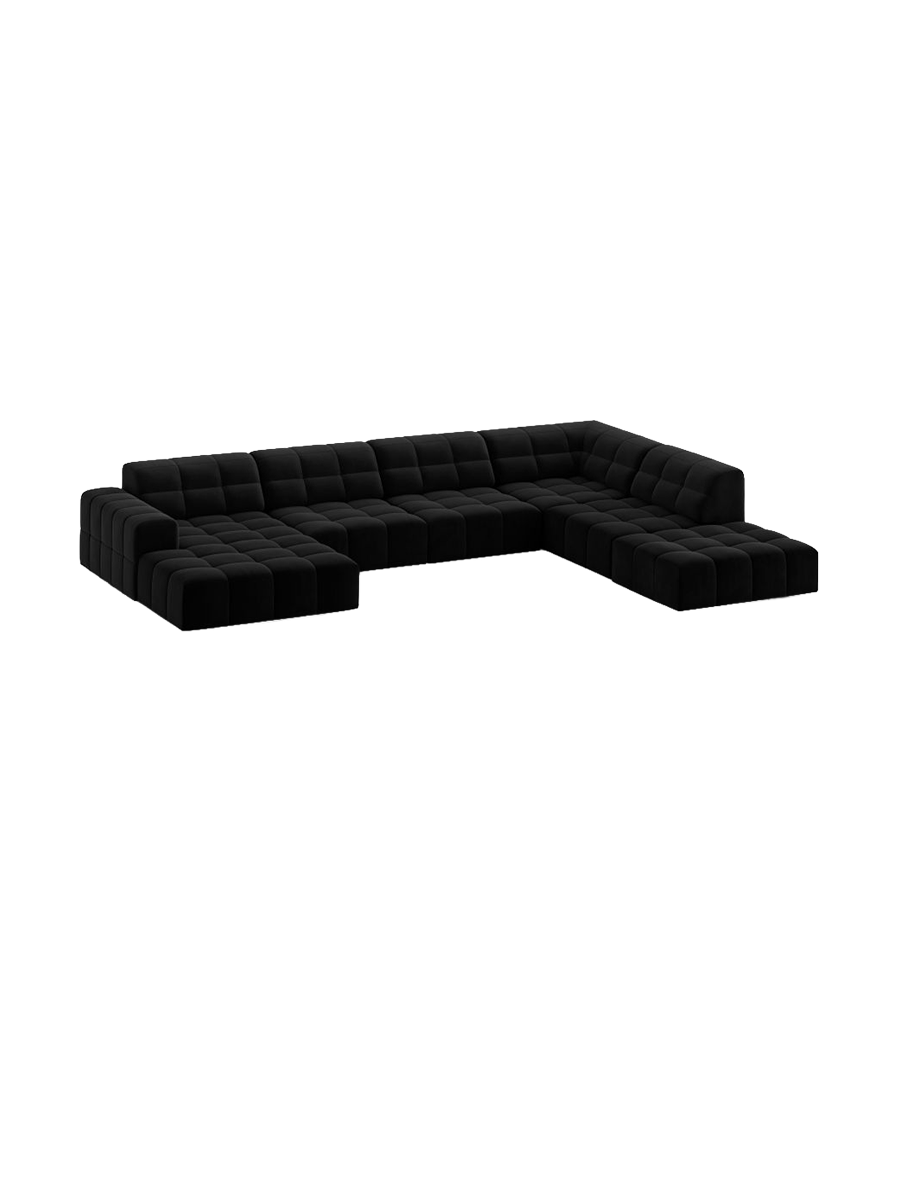 
7-Seater Designer Panoramic Sofa "Chicago" - Velvet Black / Long side right