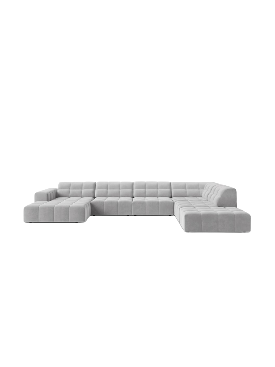 
7-Seater Designer Panoramic Sofa "Chicago" - Velvet Silver / Long side right