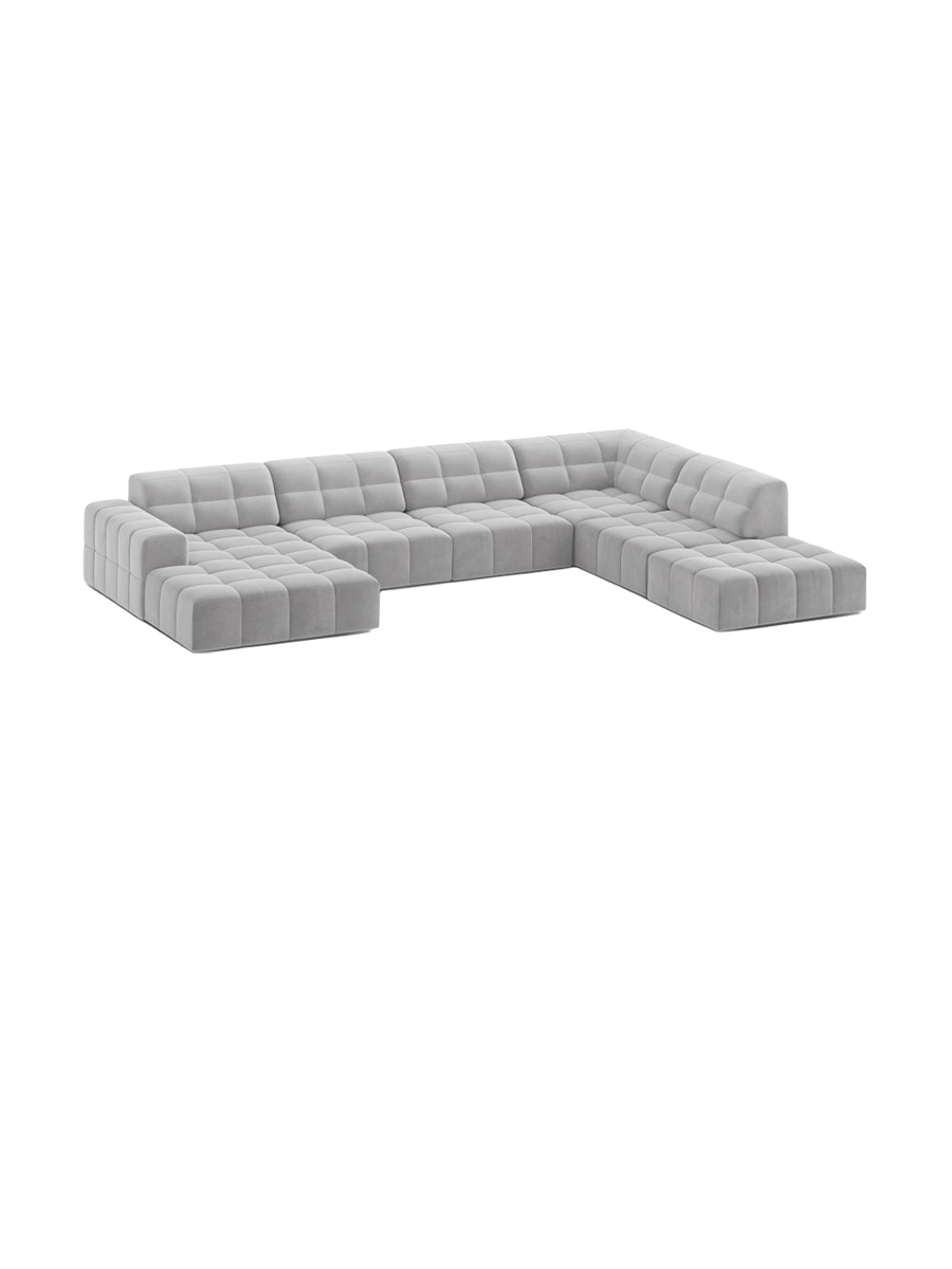 
7-Seater Designer Panoramic Sofa "Chicago" - Velvet Silver / Long side right